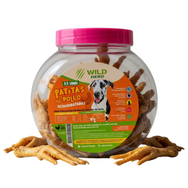 Wild herd garras de pollo deshidratadas pote 35 unidades