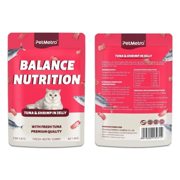 Petmetro cat pouch jelly atún & camarón 85 g