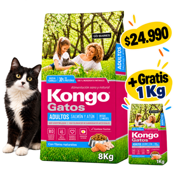 Kongo gato adulto salmón & atún 8 kg + GRATIS 1 Kg