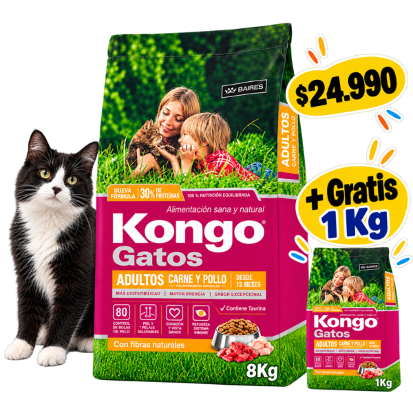 Kongo gato adulto carne & pollo 8 kg + GRATIS 1 Kg